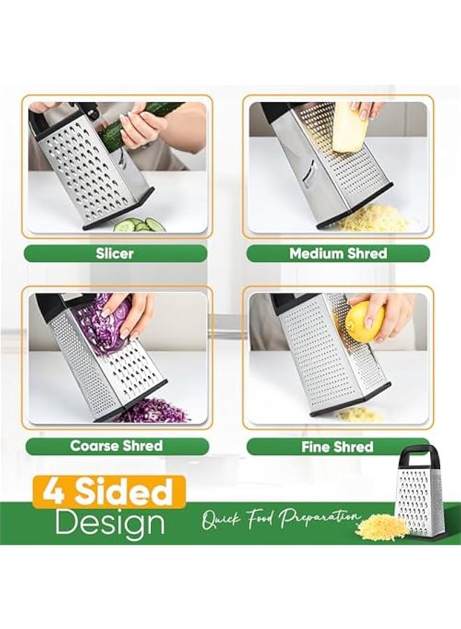 Cheese Grater With Container Professional Box Grater with 4 Sides Stainless Steel Graters Handheld for Kitchen Dishwasher Safe Food Shredder for Parmesan, Vegetables, Ginger - Image 4